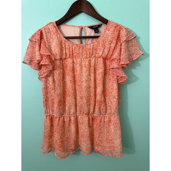 Simply Vera Vera Wang Womens Orange Ruffle Sleeve Blouse Medium Lightweight Shee - Picture 1 of 9